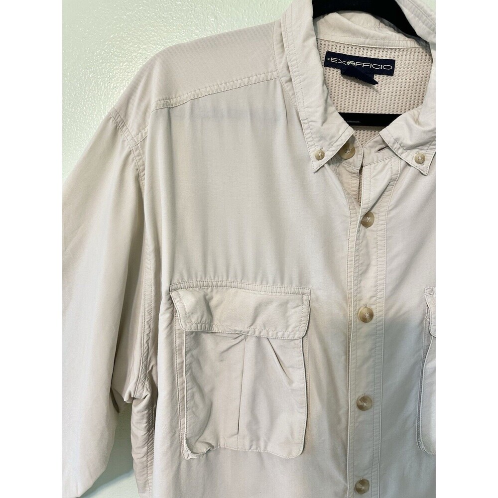 ExOfficio Shirt Mens XXL Beige Tan Brown Nylon Vented Mesh‎ Hiking Outdoors - Picture 4 of 16